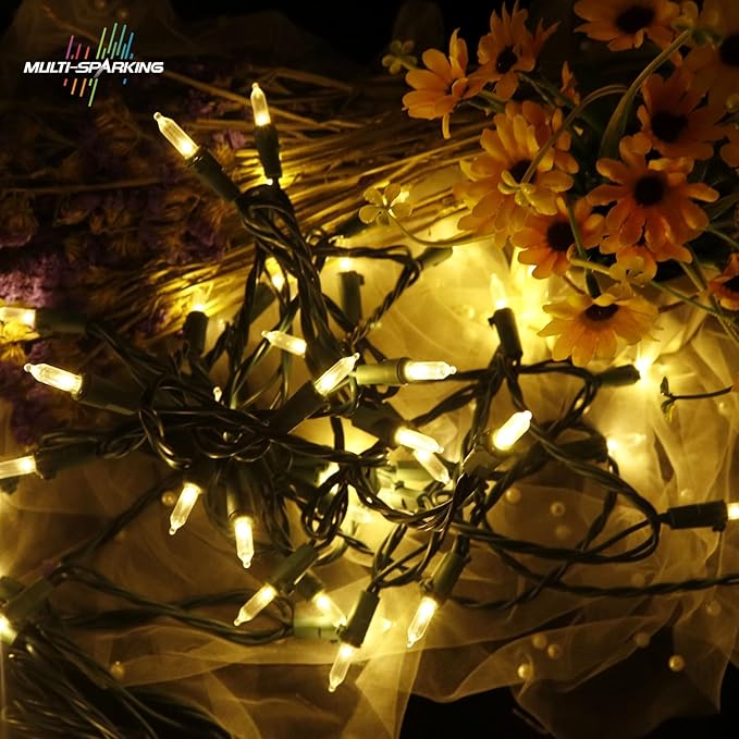 MULTI-SPARKING White Christmas LED Lights - 100 Count Warm White Holiday String Lights for Tree, Party, Wedding, Indoor and Outdoor Use, 33 Feet Green Wire, UL Certified, Connectable