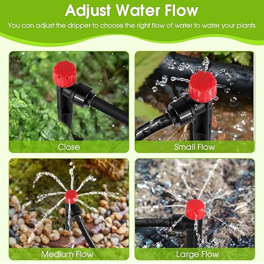 60 Pcs Drip Irrigation Emitters for 1/4'' Irrigation Tubing, Adjustable Water Flow Dripper Irrigation Drip Heads with Stake for Flower Plant (Red)