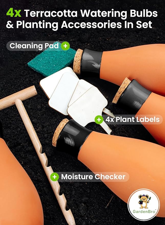 4 Pcs Ollas Terracotta Watering Pots Large- 14 Oz Self Watering Planter Insert Olla Watering System for 1-Week Easy to Refill - Clay Plant Watering Globes for Outdoor & Indoor Plants [4, Black]