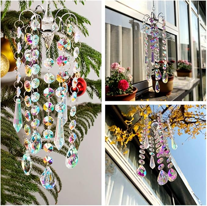 H&D HYALINE & DORA Chandelier Wind Chimes AB Coating Crystal Prisms Hanging Suncatcher Pendant Home Decor Gifts