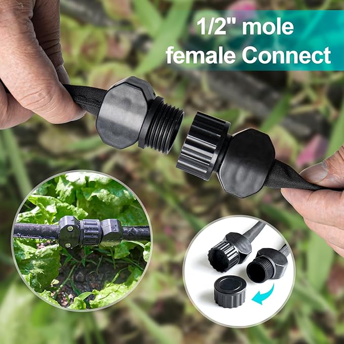 Flat Soaker Hose for Garden Bed, 100FT/50FT 2Packs 1/2" Linkable Consistent Drip Irrigation Hose Save 80% Water Leakproof Double Layer Sprinkler Garden Hose with Holes