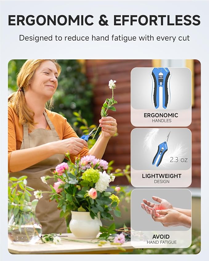 Fondwell 6.5" Pruning Shears Trimming Scissors: Small Garden Snips with Micro Tip - Plant Clippers of High Cutting Efficiency