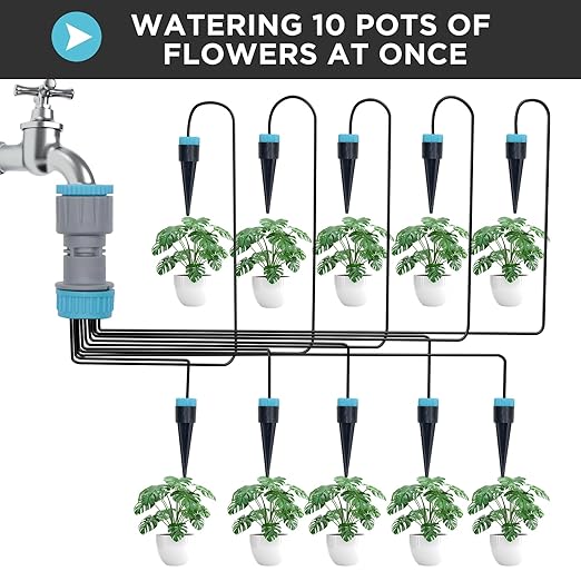 Drip Irrigation System Automatic Micro Drip Kit with 10 Drip Nozzles 52FT Irrigation Tubing Hose Garden Watering System for Flower, Potted Plants, Vegetable, Greenhouse
