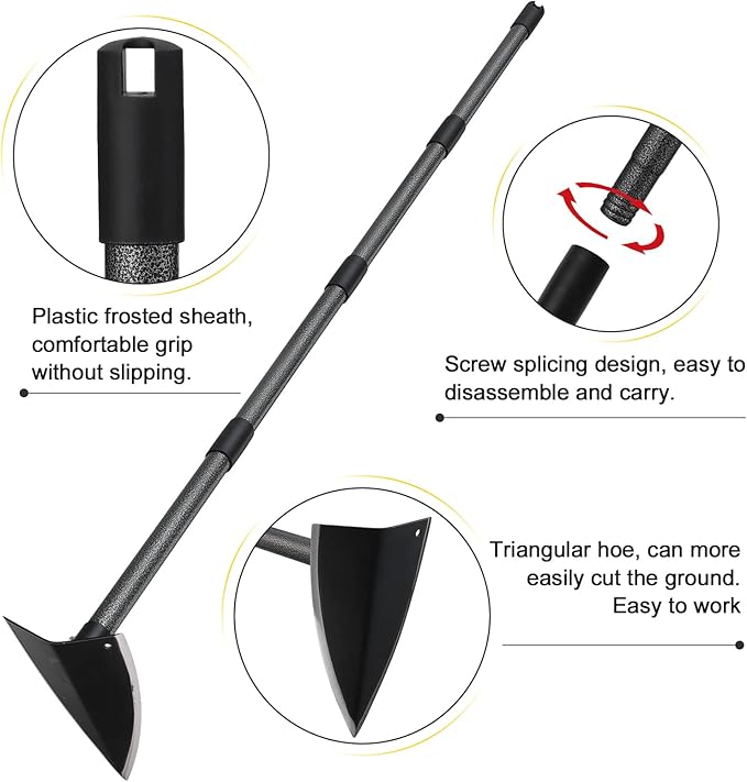 Hoe Garden Tool,60 Inch Garden Hoe Triangle Gardening Hoe with Sharp Blade for Digging,Weeding,Cutting and Loosing Soil,Adjustable Length Metal Handle(5 FT)