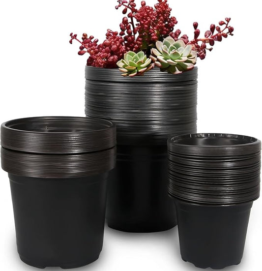 100 Packs Plastic Nursery Pots, 4 5 6 Inches Pots for Plants with Drainage Holes, Plants containers for Seedlings, Succulents, Transplanting (100, 4 5 6 Inch)