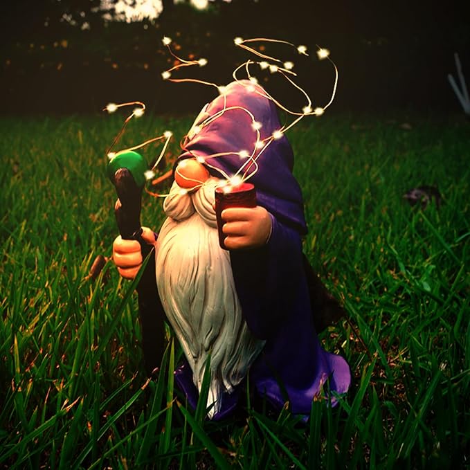 Resin Gnome Statue Outdoor Decor Waterproof Firework Solar LED Lights Gnome Garden Sculpture Decorations for Outside Lawn Patio Yard Ornament Gifts (Gnome)