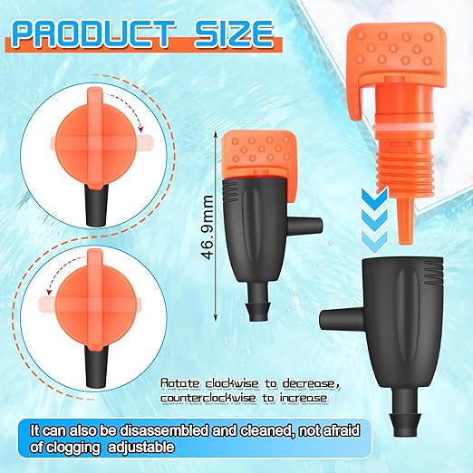 50 Pack Drip Emitters, Adjustable Water Flow Drippers for 1/4" Drip Irrigation Tubing, Garden Succulent Watering Dripper Sprinkler for (4-7mm) Watering System (A)