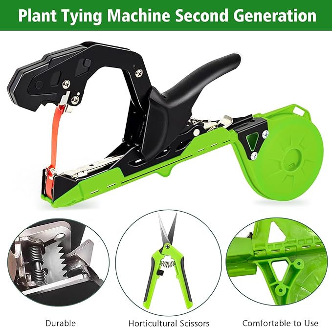 Plant Tying Machine, Ultra-light Plant Tape Gun Tool to Tie Up Vine Quickly, Second Generation Garden Plant Tie Machine, Suitable for Outdoor Tomatoes Vegetable and Fruit with Shears, Tapes and Staple