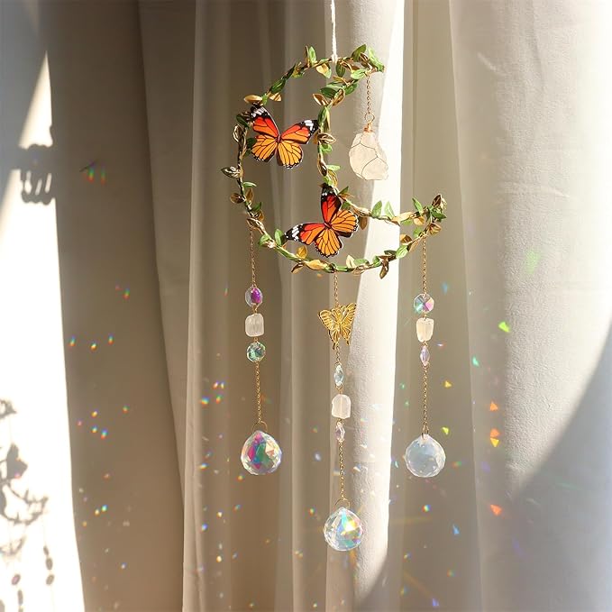 Suncatcher Moon Crystal Rose Quartz Sun Catcher Window Hanging, Good Luck Charms Gifts for Women Chrismas Thanksgiving Birthday Crystal (Rose)