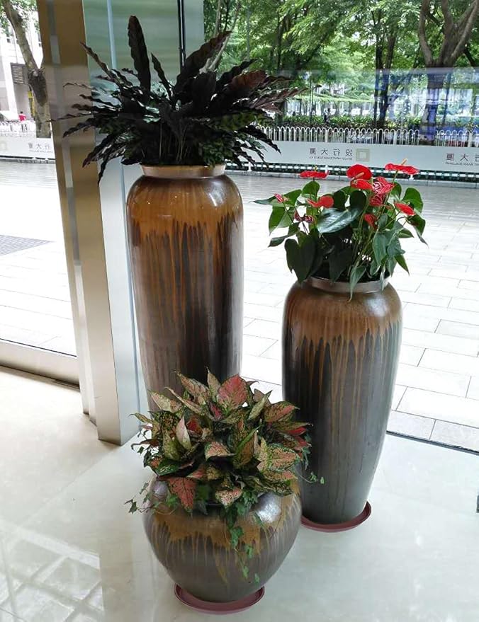 4 Pack of 14 inch Plant Saucer, Heavy Duty Round Plant Trays for Pots, Bird Bath Bowls, Plastic Plant Water Tray, Flower Plant Saucers for Indoors (14", Chocolate)