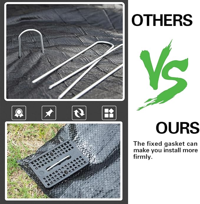 Bakulyor 50 Pcs Landscape Staples + 50 Pcs Gasket, 6 Inch Garden Stakes Staples 11 Gauge U Shaped Galvanized Lawn Landscape Pins, Heavy Duty Yard Ground Pin for Weed Barrier Sod Fabric Decorations