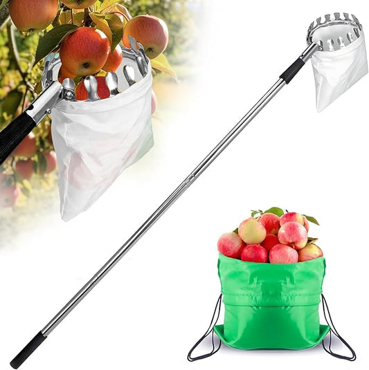 Fruit Picker Pole Tool with Basket Telescoping, 3.2FT-7.9FT Adjustable Pole, Apple Picker Tool with Soft Bag, Long Handle Picker for Avocado, Lemon, Orange, Mango, Limes, Persimmons, Plums