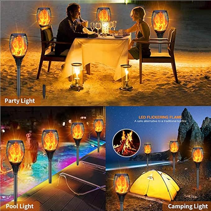 Solar Torch Light 4 Pcs Solar Lights Outdoor 96 LED Upgraded Waterproof Landscape Garden Pathway Light with Vivid Dancing Flickering Flames Auto On/Off Dusk to Dawn for Garden Pathway Yard Decoration