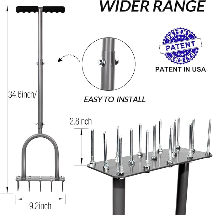 Walensee Lawn Aerator Spike Metal Manual Dethatching Soil Aerating Lawn with 15 Iron Spikes, Pre-Assembled Grass Aerator Tools for Yard, Lawn Aeration, Garden Tool, Revives Lawn Health, Patented