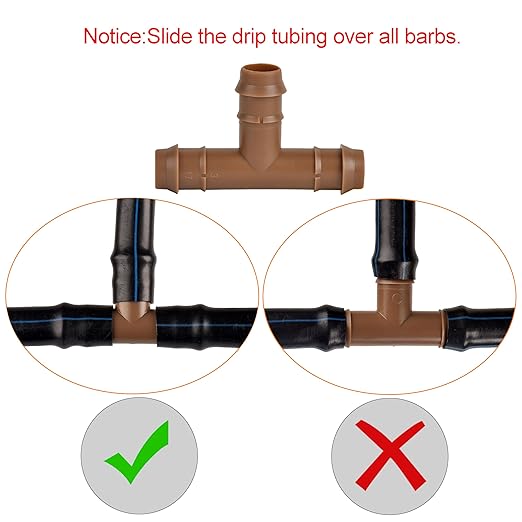 Drip Irrigation Tee Fittings For 1/2" Drip Tubing, OD 17mm Barbed Connectors, Drip Line Tee Parts For Garden Irrigation Sprinkler System-20Pcs/pack