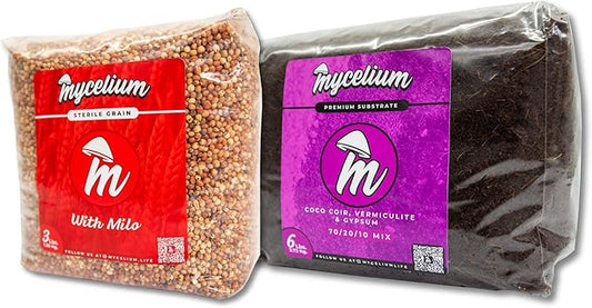 Mycelium's Dung-Loving Mushroom Monotub Bundle – 6 LB Substrate & 3 LB Milo Grain | Expertly Prepared for Peak Mycelium Growth | Nutrient-Dense for Home Growers | Sterilized Bags for Beginners & Pros