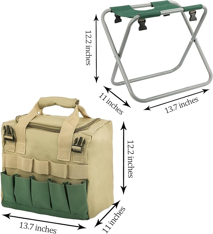 Folding Gardening Stool with Detachable Storage Tote Bag, Multifunctional Gardening Tools Set Organizer for Fishing and Camping,Portable Garden Chair Seat for Adults - Without Tools