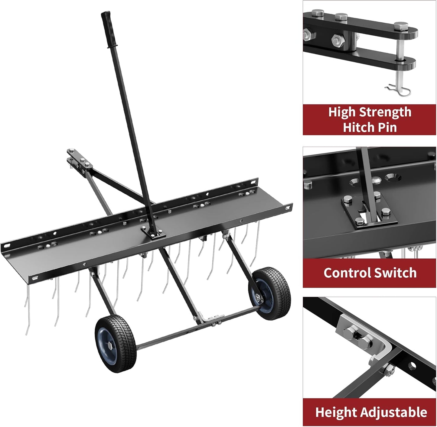 YITAMOTOR 40" Dethatcher Tow Behind Lawn rake Lawn Sweeper,Black