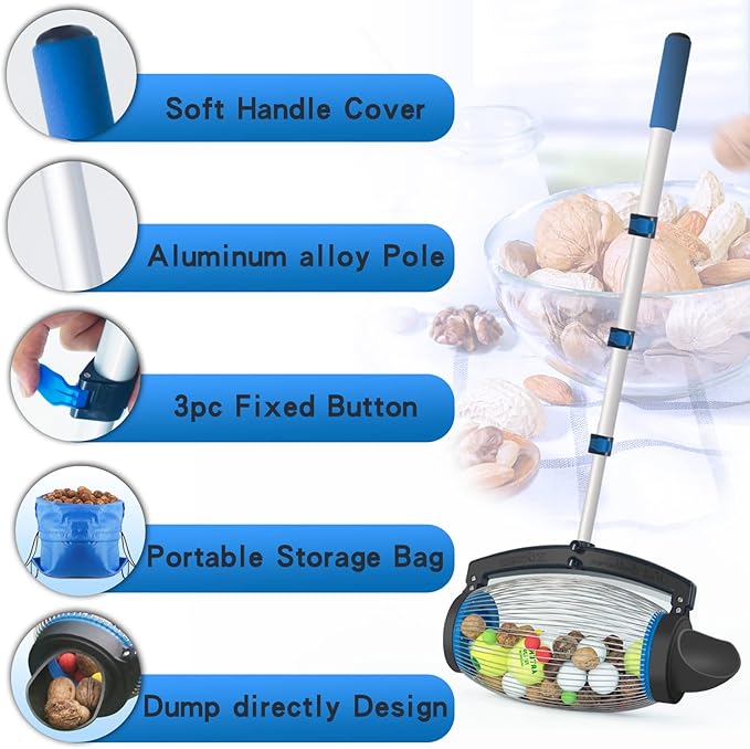 Zozen Nut Gatherer, Walnut Picker Upper Roller, Pinecone Picker Upper - Directly Dump Outlet | Apply to Pinecone, Hickory, Chestnuts, Buckeyes, Golf, Crab Apple Objects Size 1'' to 2.5''; 1.5 Gallon