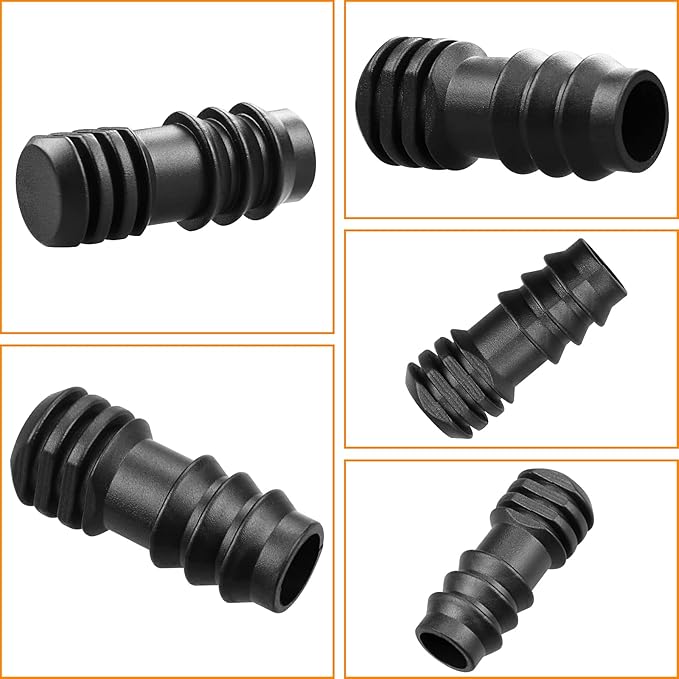 Drip Irrigation Fittings for 1/2 inch Irrigation Tubing(0.60"-0.63" OD), 15 Pieces End Plug Barbed Connectors, End Caps Plastic Plug Nuts for 1/2" Drip Irrigation Hose (13mm ID)