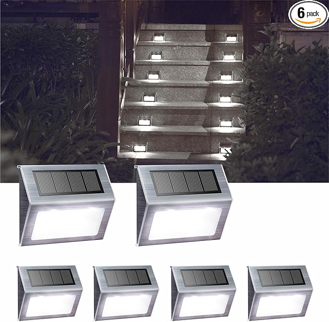 XLUX Solar Powered Lights for Deck Steps Stairs Fences Pathway Path, LED lamp, Outdoor Waterproof, White Light 6 Pack