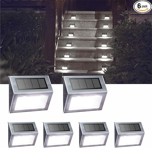 XLUX Solar Powered Lights for Deck Steps Stairs Fences Pathway Path, LED lamp, Outdoor Waterproof, White Light 6 Pack