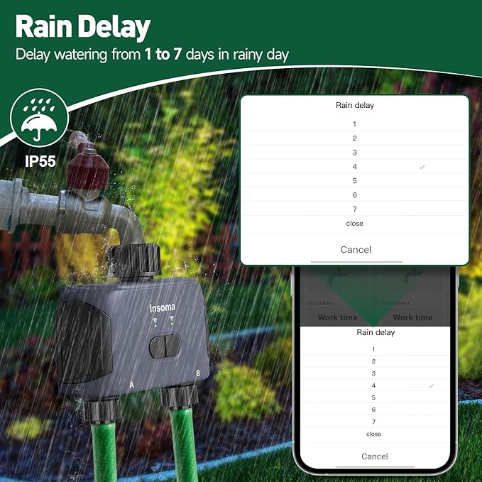 WiFi Water Timer, 2 Zones Sprinkler Timer for Garden Hose, Hose Timer with Wi-Fi Hub, APP Remote Control, Voice Control with Alexa, Rain Delay and Manual Mode for Yard Lawn Watering