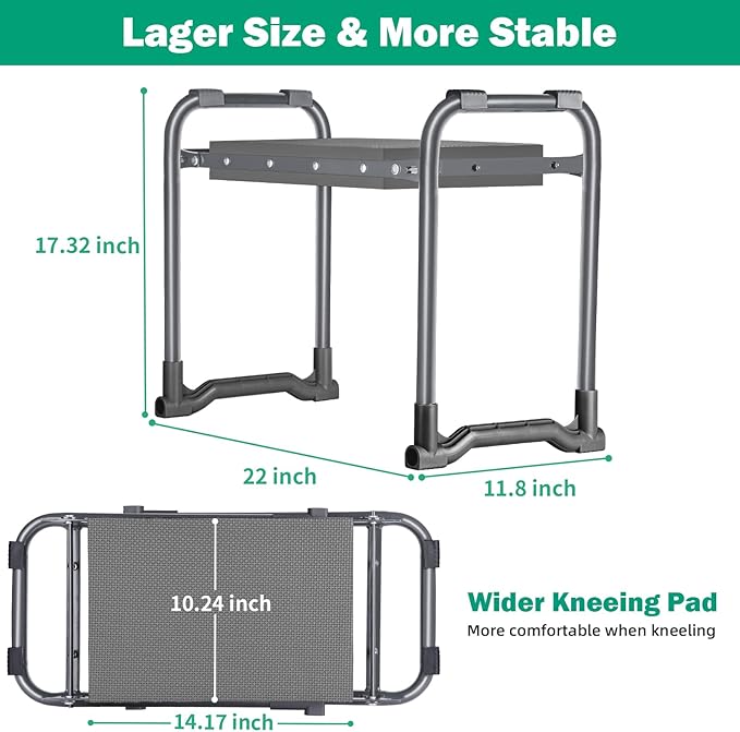 TomCare Garden Kneeler and Seat 10.24” Wide Kneeling Pad Garden Bench with 2 Tool Pouches Heavy Duty Stable Garden Stool Foldable Garden Tools Gardening Gifts for Women Men Seniors Gardeners Grey