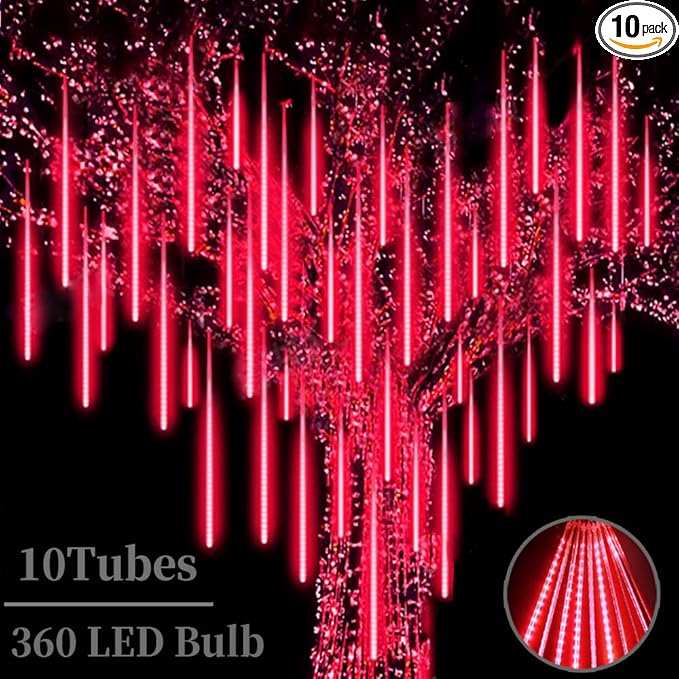 Meteor Shower Lights, Christmas Lights, 12 Inch 10 Tube 360 LED Rain Falling Icicle Cascading Lights for Xmas Tree Halloween Patio Garden Roof Eaves Decoration