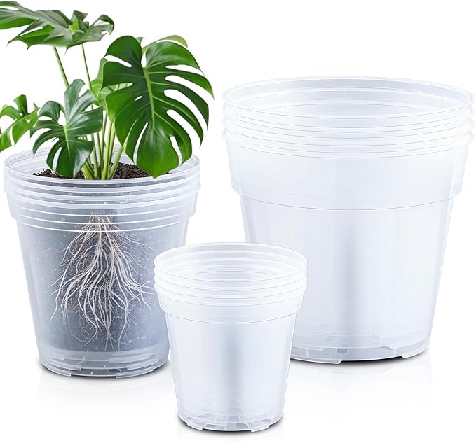 Vesici Large Size Clear Nursery Pots Variety Pack Plant Pots with Drainage Holes Planters for Indoor Plants Flexible Transparent Plastic Plant Bottle Succulents(12 Pcs,5/7/9 Inch)