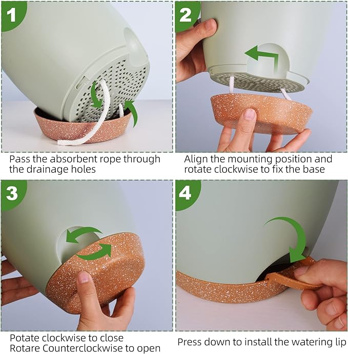 Planters for Indoor Plants, 8/7/6.5/6/5.5/5 Inch Self Watering Planters with Drainage Hole, Plastic Planters Flower Pots for Indoor Outdoor Plants (Green)