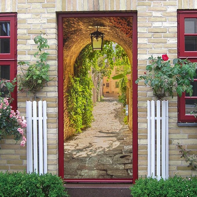 3D Door Stickers Murals Peel and Stick - TOSKANA Corridor - Door Wallpaper Self-Adhesive Door Decals Removable PVC Waterproof Door Poster for Bedroom Living Room Door Decoration 37.4"x84.6"