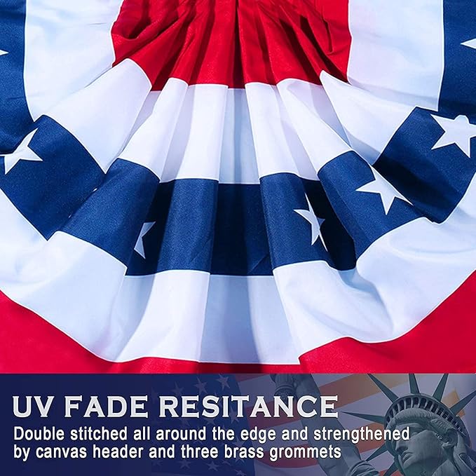 USA Pleated Fan Flag American US Bunting Flag Patriotic Half Fan Banner Flag with Canvas Header and Brass Grommets for 4th of July Memorial Day Indoor Outdoor Decoration (6, 3x6 Feet)
