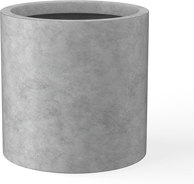 Kante 9.8" Dia Round Concrete Planter, Modern Style Large Cylindrical Plant Pot with Drainage Hole and Rubber Plug for Indoor Outdoor Patio, Natural Concrete
