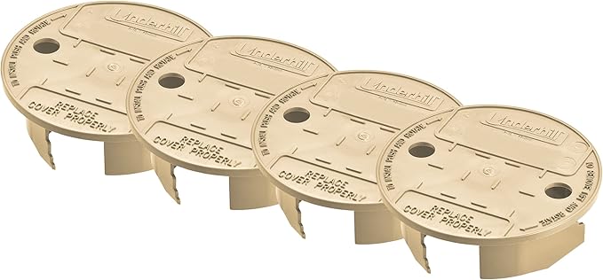 Underhill Sprinkler Valve Round Box Lid, VersaLid 6” to 7” Universal Cover for Automatic Irrigation System, Lawn, Yard, Outside, Tan, 4 Pack