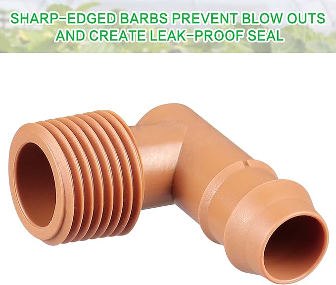 1/2 Inch Threaded Drip Irrigation Male Adapter：Drip Irrigation Universal PVC Adapter 1/2" Male Pipe Thread (MPT) x 1/2" Barb Elbow Swing Pipe Irrigation Fittings (10 Pack)