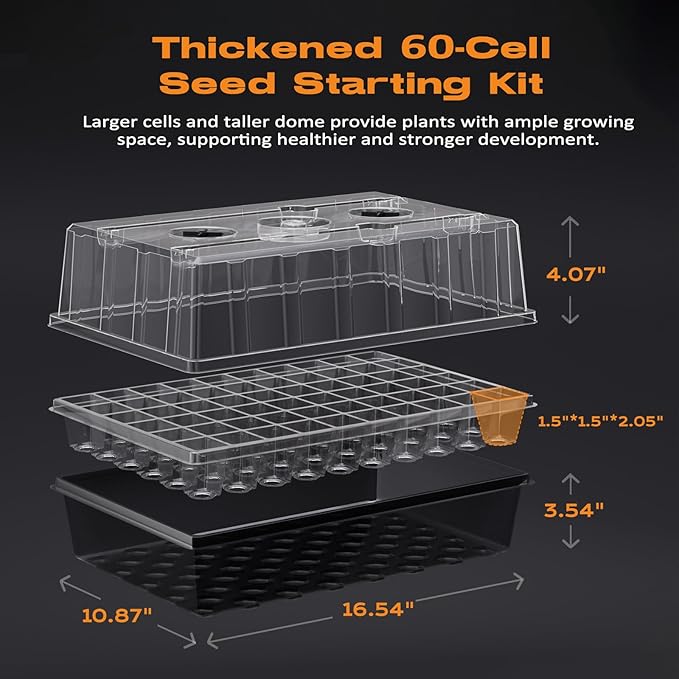120-Cell Self-Watering Seed Starter Tray with Grow Light, Seed Starter Kit with 4.07” Humidity Dome, Indoor Seedling Starter Tray, Seed Starting Tray for Plant Germination, Seeds Growing