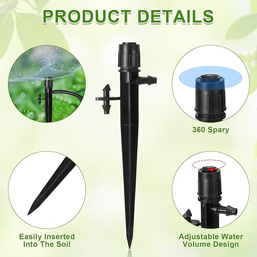 80 Pcs Drip Irrigation Emitters with Adjustable 360 Degree Water Flow Drippers for 1/4 Drip Tubing Sprayer on 5.5 Arrow Stake for Garden Irrigation System(Blue, Black,Double Barbed)