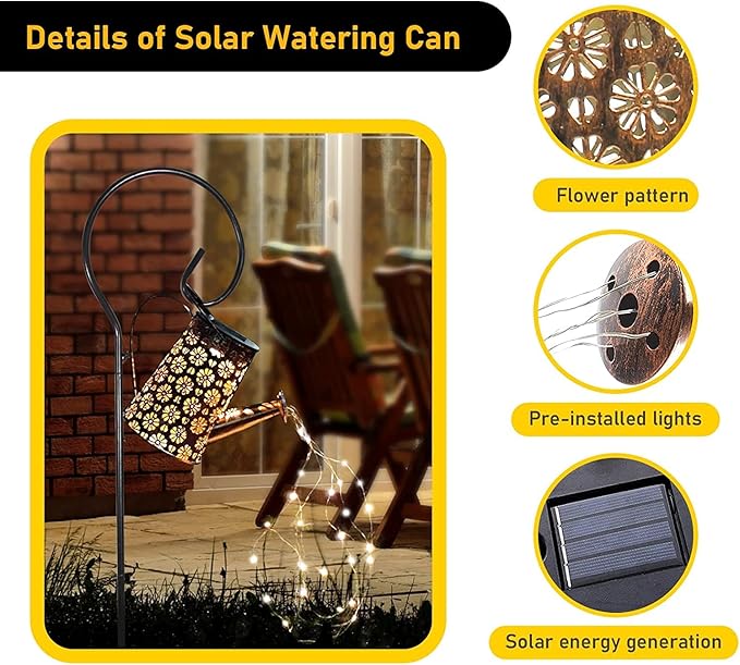 Solar Watering Can Lights Garden Decor, Retro Metal Hanging Solar Lantern with String Lights Outdoor Waterproof,, Outdoor Decorations for Porch Lawn Driveway Backyard Pathway（2 Pack）