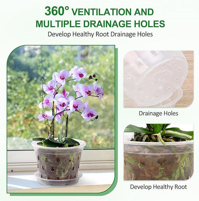 Orchid Pot,3 4 5 6 7 Inch 10 Pack Orchid Pots with Holes and Saucers,Clear Orchid Pots for Repotting,Slotted Orchids Planter
