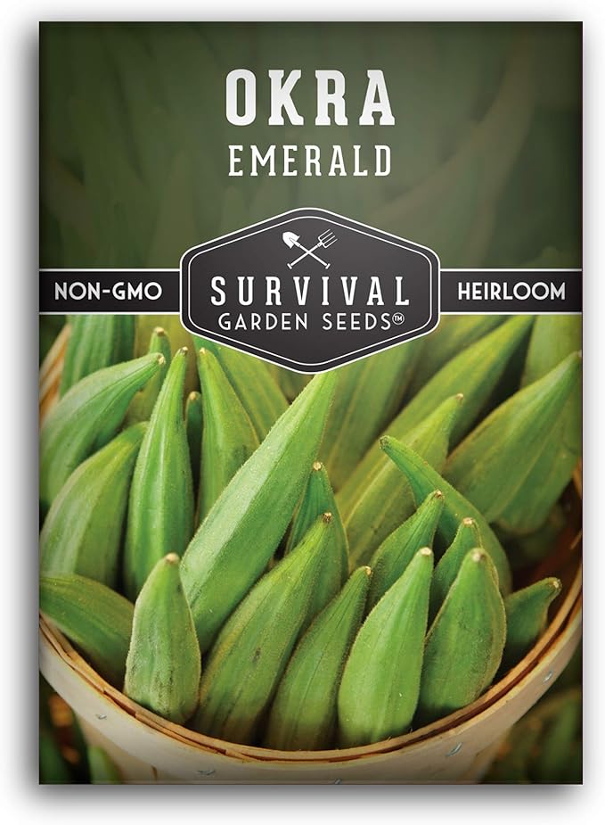Survival Garden Seeds - Emerald Okra Seed for Planting – 1 Packet with Instructions to Grow Tender, Large Okra Plant Pods in Your Home Vegetable Garden – Non-GMO Heirloom Variety Seed