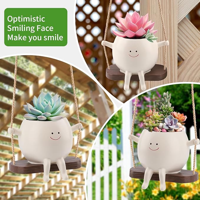 Swing Face Planter Pot, Hanging Planters for Indoor Plants, Cute Pot, Hanging Planter, Hanging Pots for Plants Indoor, Hanging Pot for String of Pearls Plant Live,Resin Succulents Plants Pot