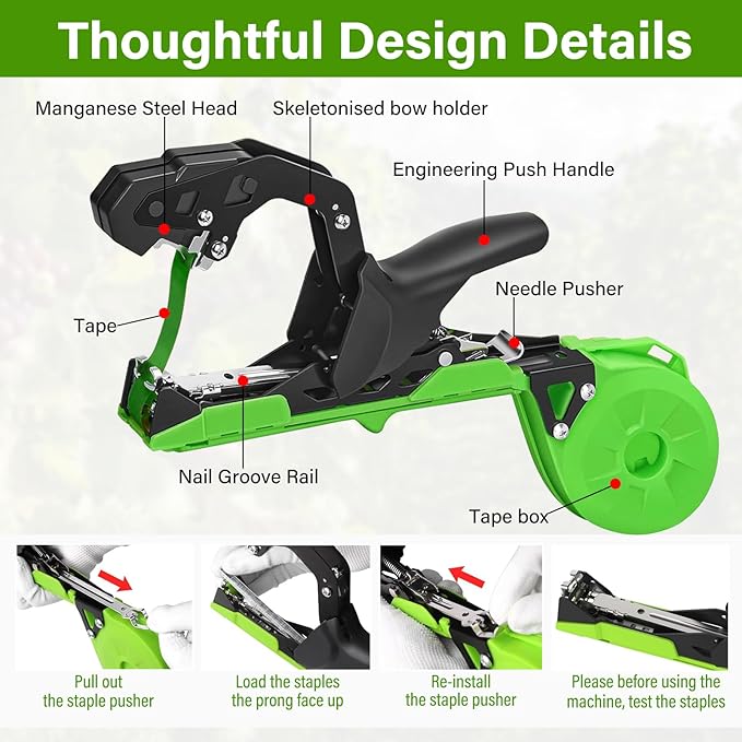 Plant Tying Machine with 20 Rolls Tape,Upgraded Plant Tapener,Quickly Garden Tape Tool,Plant Tape Gun,Vine Tying Tape with 10000pcs Staples Vineyard Garden Tools Set for Grapes, Raspberries, Tomatoes