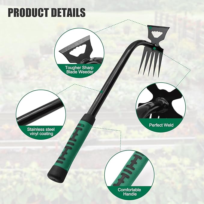 2 Pack Uprooting Weed Pulling Tools,Garden Hand Weeder Tools, Manual Multifunctional Weeders Gardening Tools for Yard and Garden(5Tines+11Tines)
