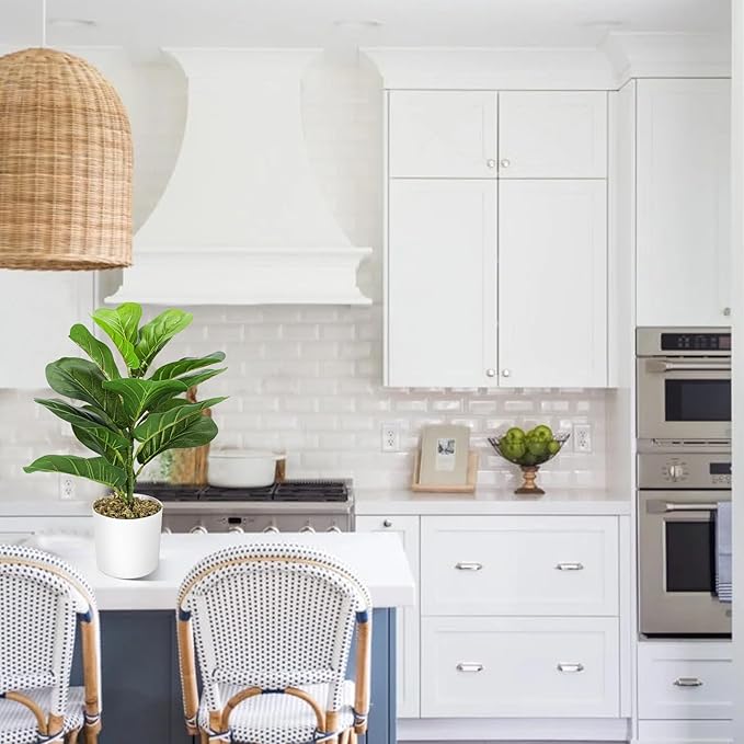 HUAESIN 18'' Artificial Fiddle Leaf Fig Tree Table Top Faux Ficus Lyrata Artificial Plants with 14 Leaves Potted Greenery Fake Plants for Home Office Living Room Balcony Indoor Modern Decoration