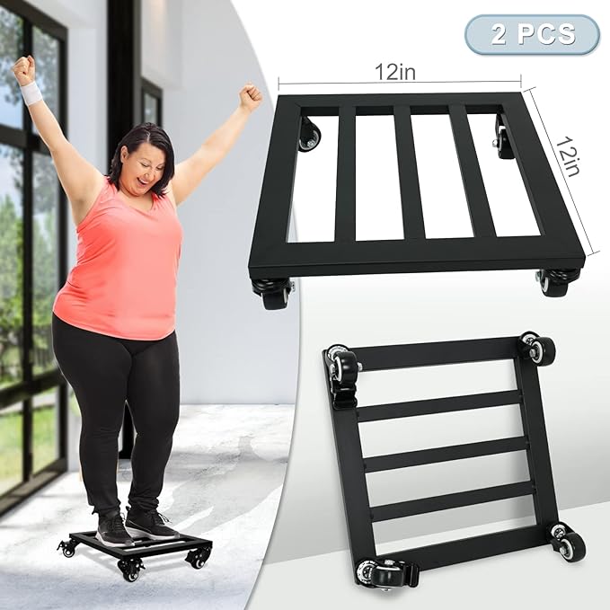Plant Caddy with Wheels, 2 Pack 12 Inch Plant Stand with Wheels Metal Square Plant Dolly with Lockable Caster Wheels Heavy Duty Plant Dolly Base for Indoor Outdoor Holds up 380 Lbs Pots Planter, Black