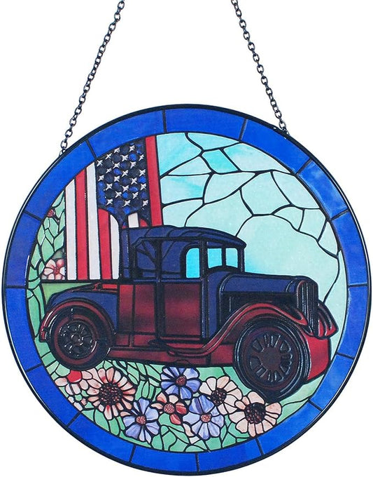Patriotic Sun Catchers Us Flag - Originally Designed 4th of July Decorations Gifts for Veteran Stained Glass Window Hanging | Patriotic Suncatcher for Men