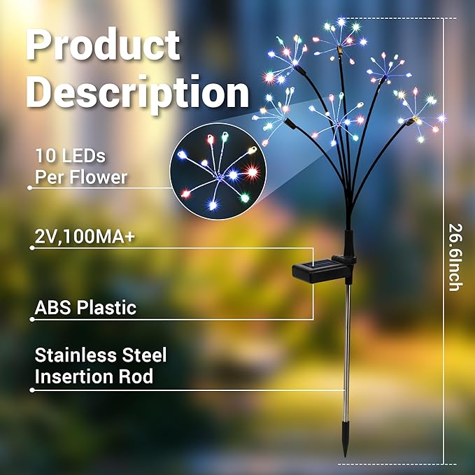 Solar Garden Decor Lights Outdoor, Solar Powered Lights Waterproof for Yard Patio Porch Flowerbed, Fairy Gardening Supplies Gifts Firwork(6 Pack Multi-Colored)