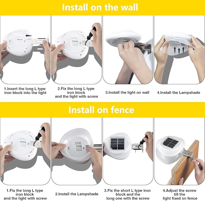 ROSHWEY Gutter Lights Solar Powered, 6 Pack Solar Patio Decor Lights with 9 LED Waterproof Fence Light for Eaves Garage Garden Landscape Pathway (Cool White)