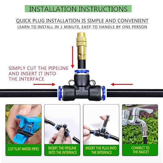 Greenhouse Drip Irrigation Kit Automatic Irrigation System 360°Adjustable 20 Brass Spray Nozzles 1/2 inch Irrigation Tubing Hose Patio Misting Plant Watering with 65Ft Blank Distribution Tubing Hose